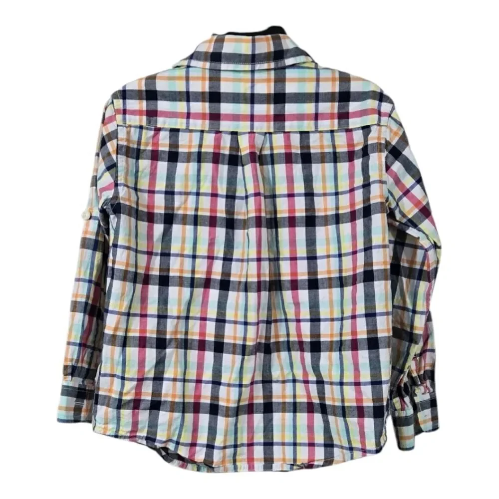 Janie & Jack Boy White Madras Plaid Long Sleeve Button Down Shirt Toddler Cotton